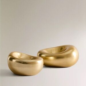 Zara x NANUSHKA Pebble-Shaped Aluminum Candlestick Holder Gold Pair